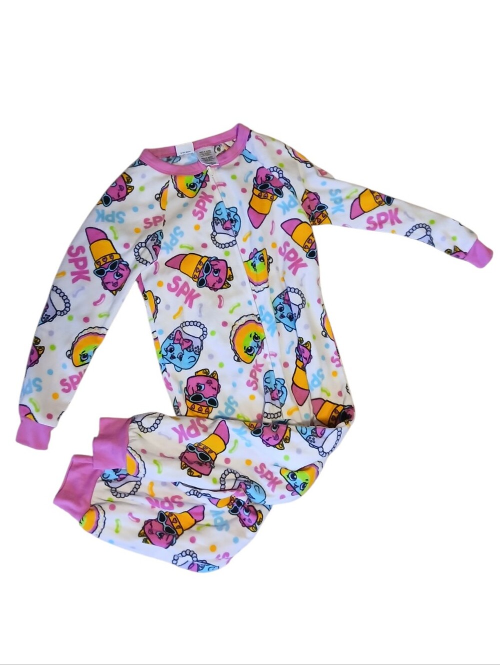 Shopkins White Fleece Multicolor One Piece Pajamas Size Small
